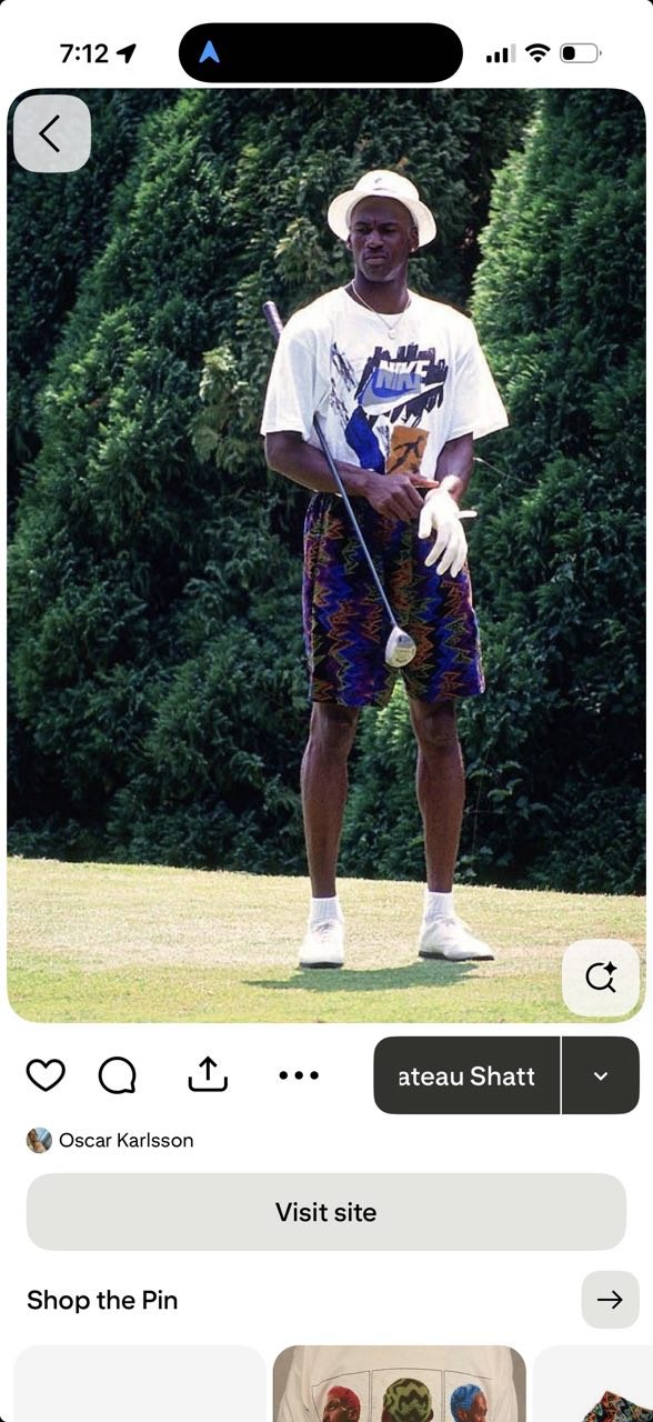 Michael Jordan golfing in colorful 1990s sportswear