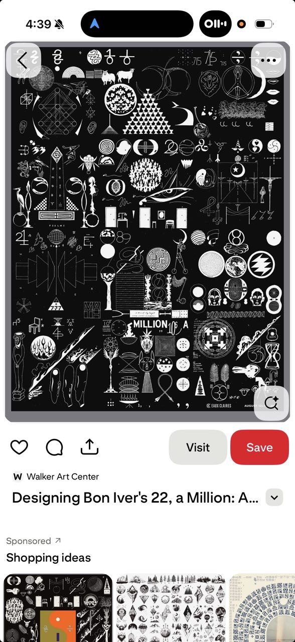 Dense black and white icon system associated with Bon Iver’s 22, A Million